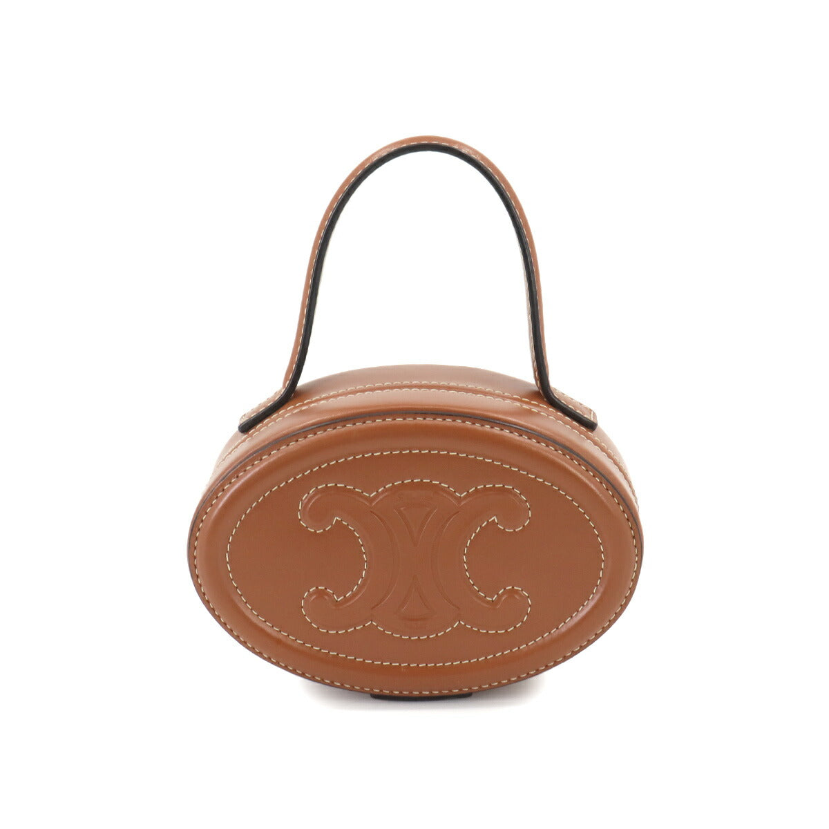 Oval Minaudiere Cuir Triomphe Hand Bag Leather Tan 198613