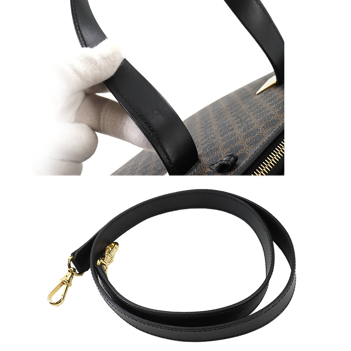 Macadam Hand Bag Leather PVC Black Brown Vintage Purse