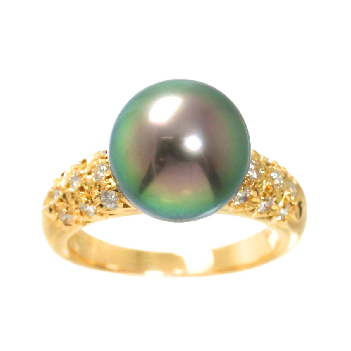 TASAKI Black Pearl 10.7mm Diamond 0.32ct Ring 18K YG 750 5.5-5.75(US)