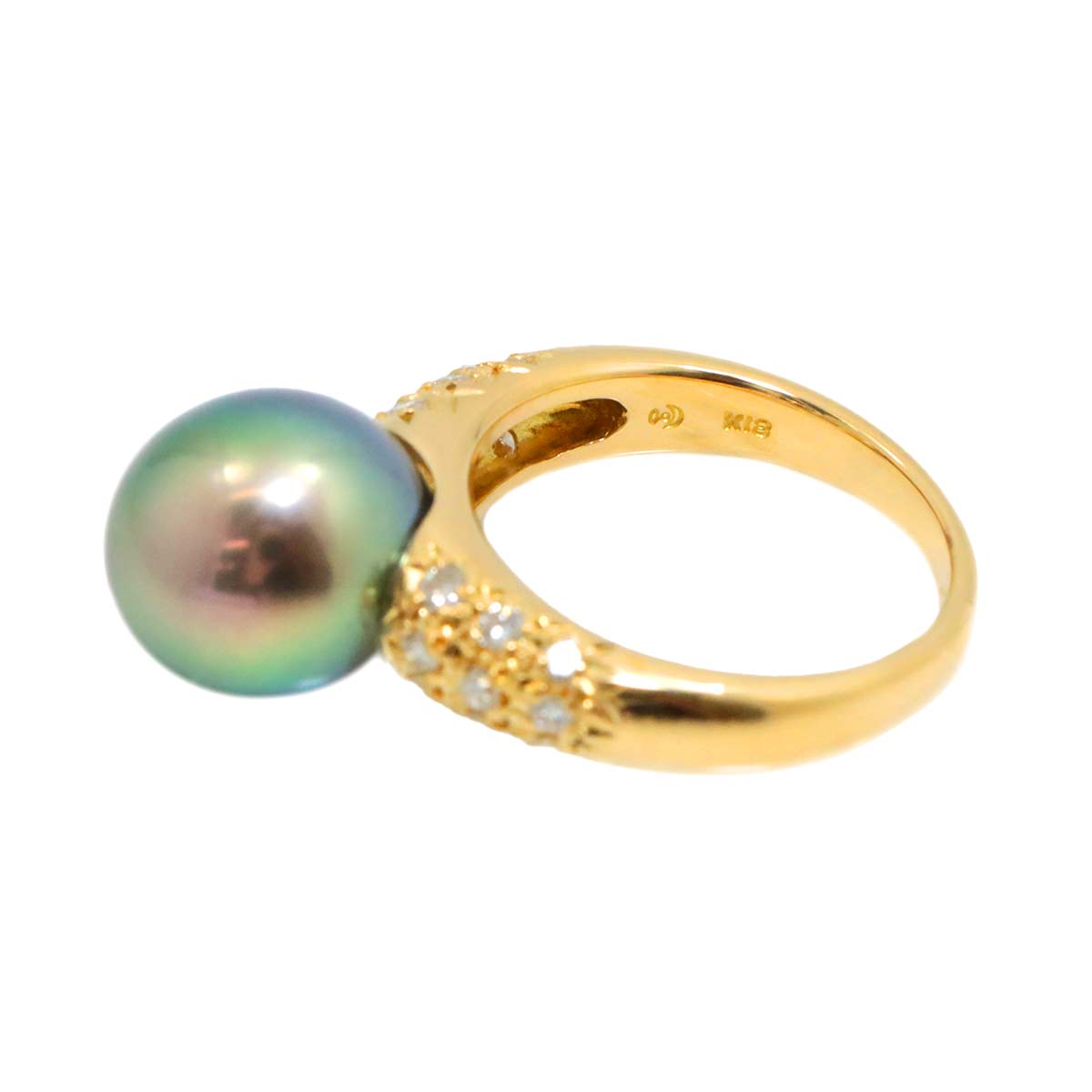 TASAKI Black Pearl 10.7mm Diamond 0.32ct Ring 18K YG 750 5.5-5.75(US)