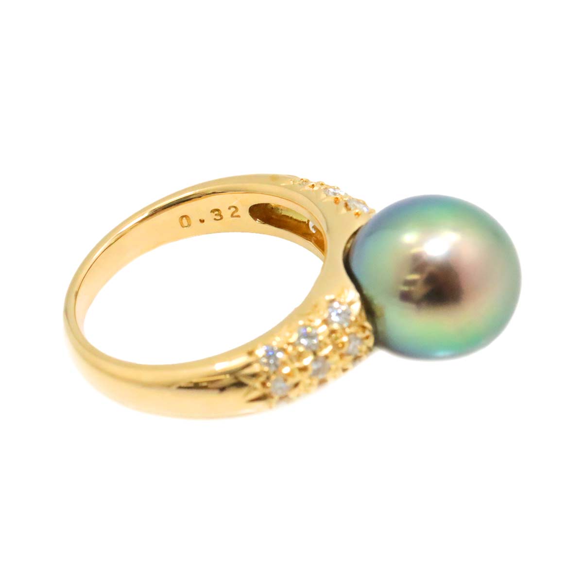 TASAKI Black Pearl 10.7mm Diamond 0.32ct Ring 18K YG 750 5.5-5.75(US)