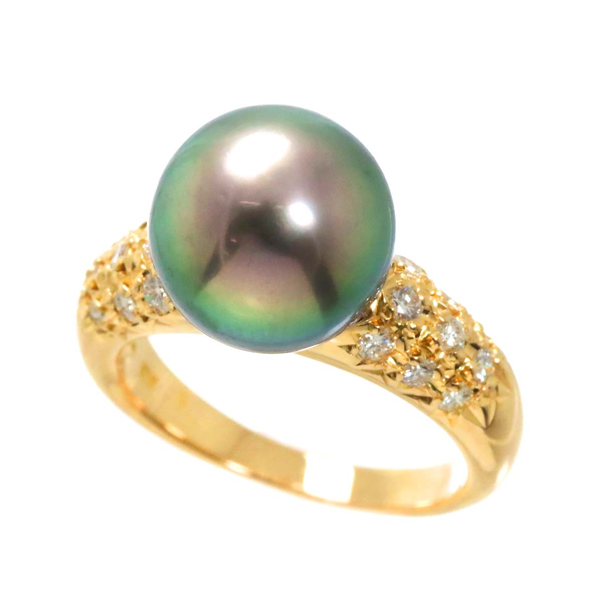 TASAKI Black Pearl 10.7mm Diamond 0.32ct Ring 18K YG 750 5.5-5.75(US)