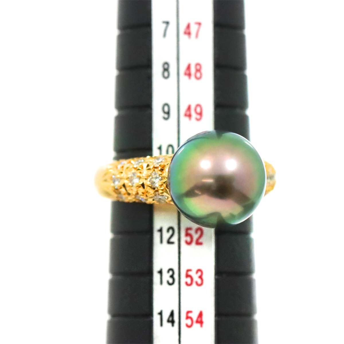 TASAKI Black Pearl 10.7mm Diamond 0.32ct Ring 18K YG 750 5.5-5.75(US)