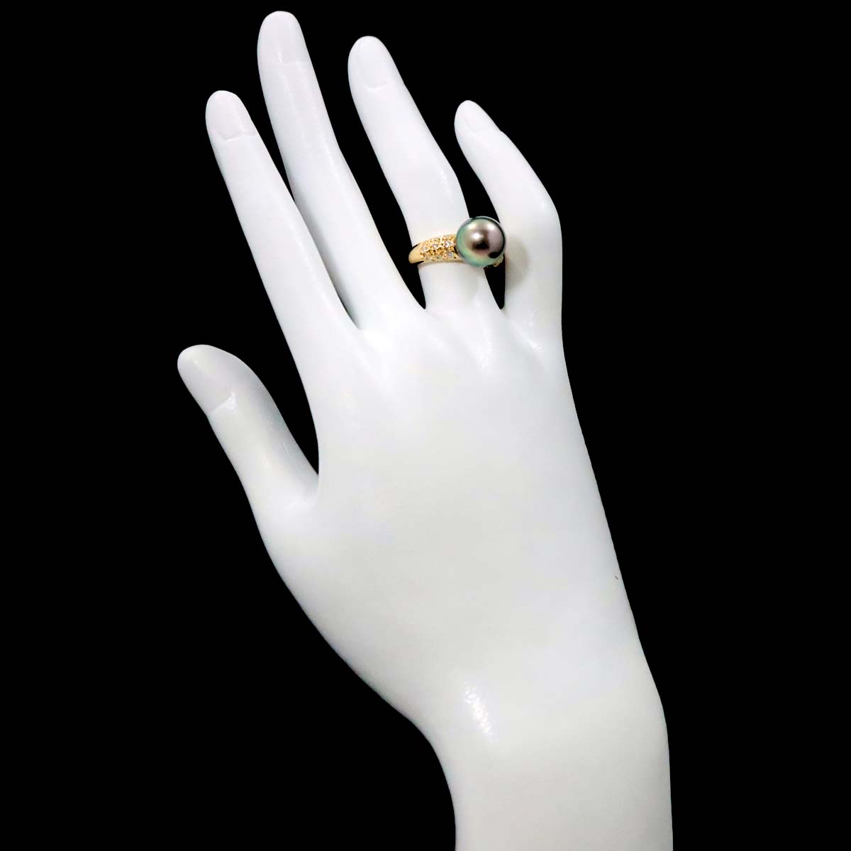 TASAKI Black Pearl 10.7mm Diamond 0.32ct Ring 18K YG 750 5.5-5.75(US)