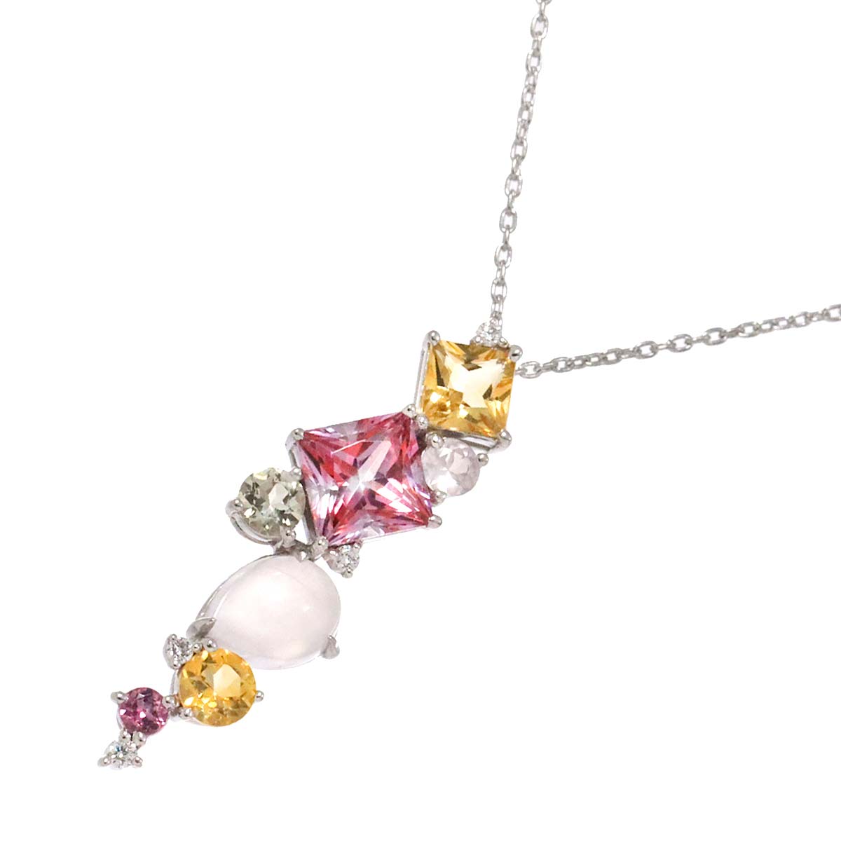 Multi Stone Necklace 18K White Gold 750