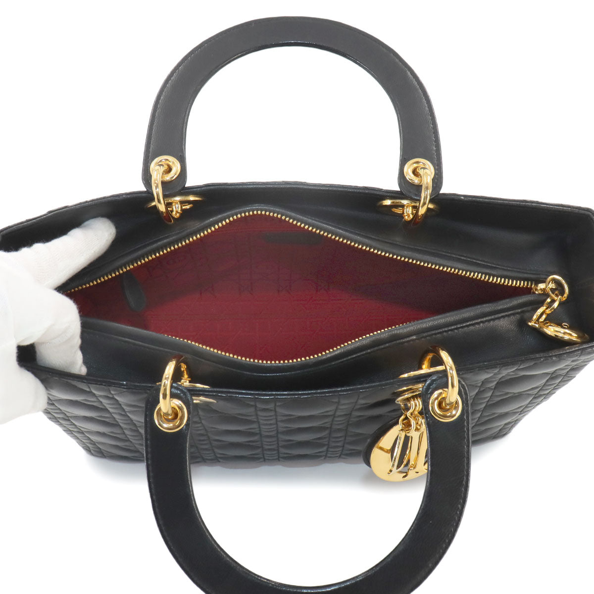 Lady Dior Large 2way Hand Shoulder Bag Leather Black 90255247