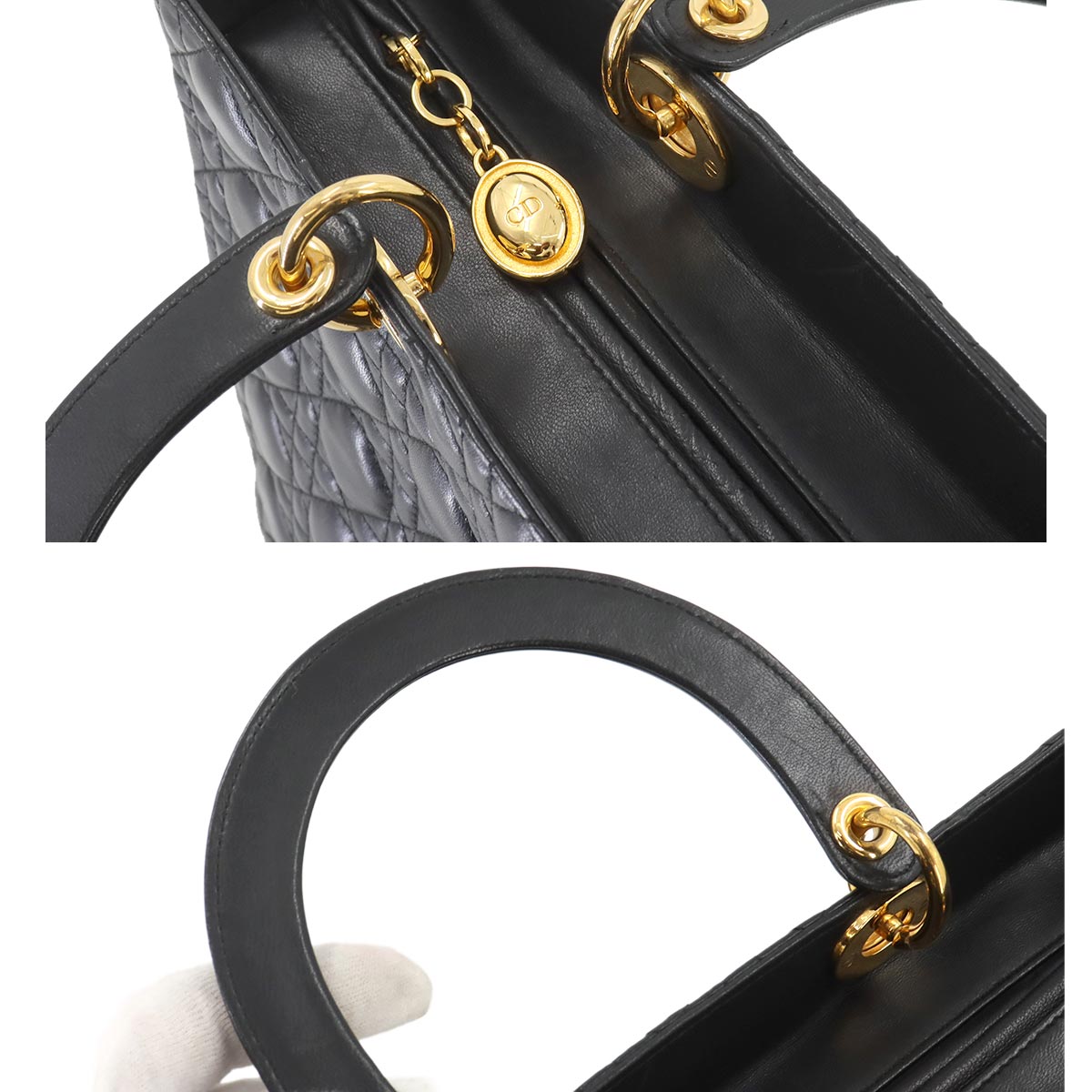 Lady Dior Large 2way Hand Shoulder Bag Leather Black 90255247