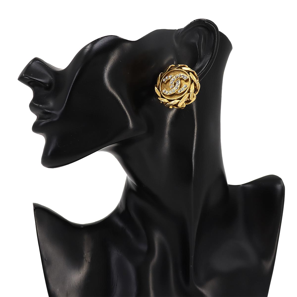 Coco Earrings Round type Rhinestone Gold Vintage Accessory