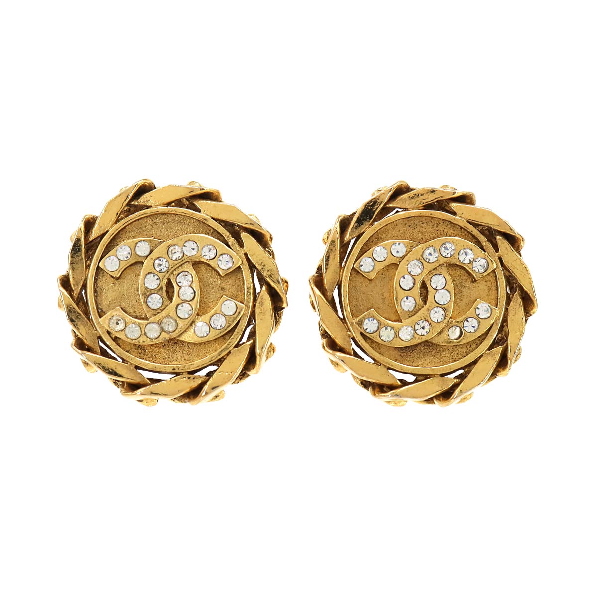 Coco Earrings Round type Rhinestone Gold Vintage Accessory