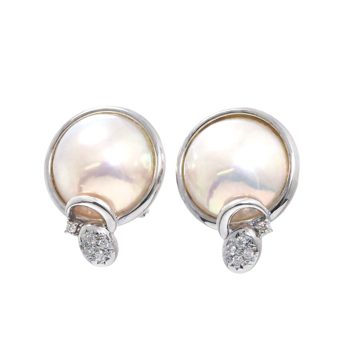 Mabe Pearl Diamond 0.05/0.05ct Earrings Clip on 14K WG 585