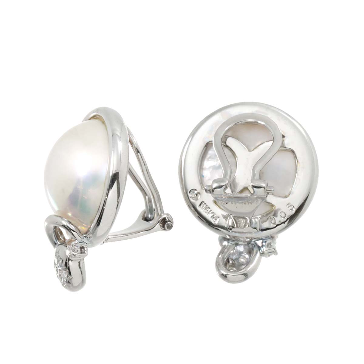 Mabe Pearl Diamond 0.05/0.05ct Earrings Clip on 14K WG 585