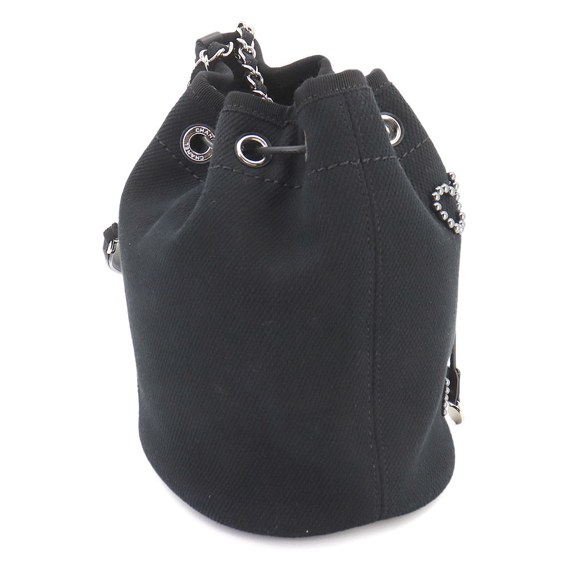 Deauville Drawstring Shoulder Bag Canvas Leather Black AS1045