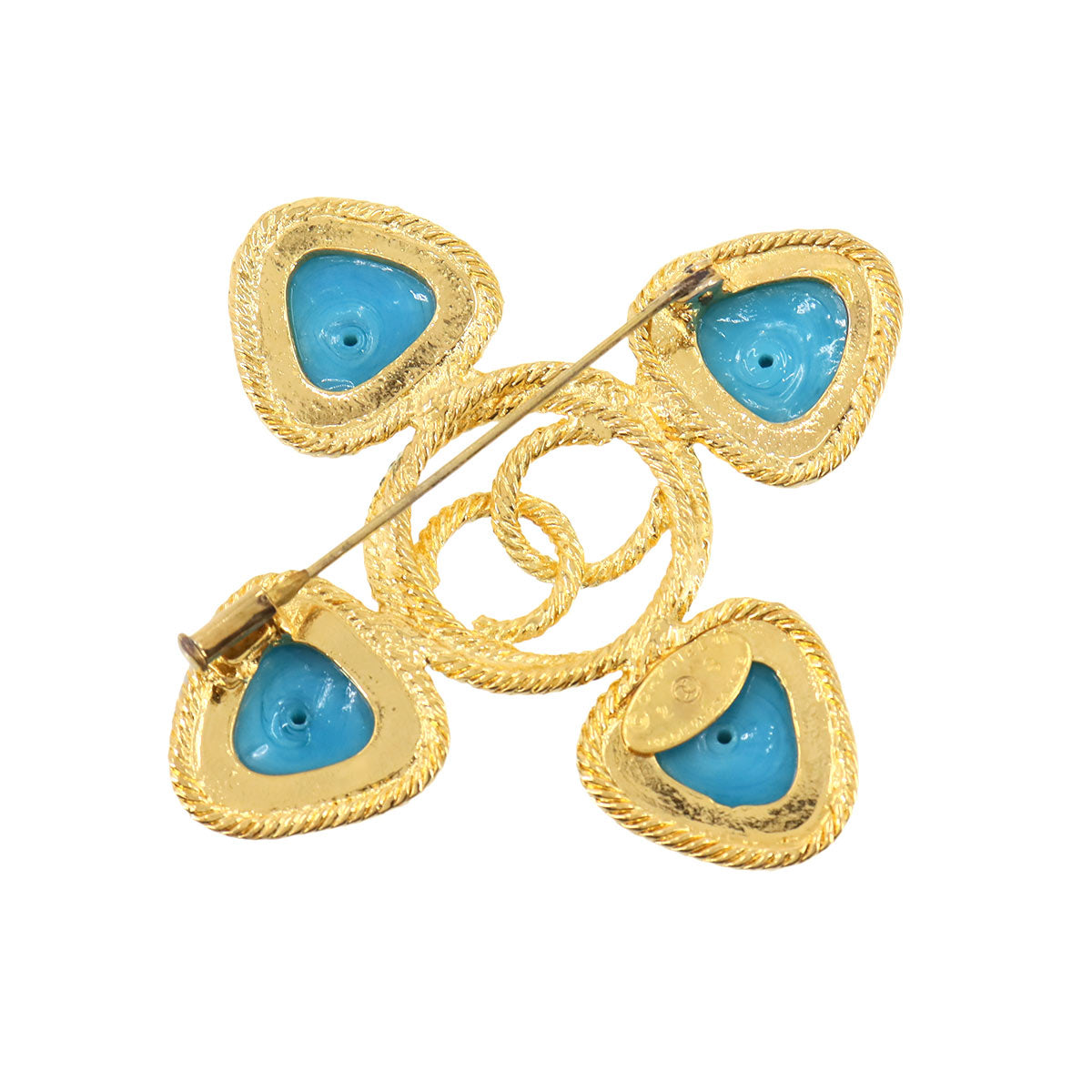 Coco Logos Rhinestone Brooch Gold BLue Accessory