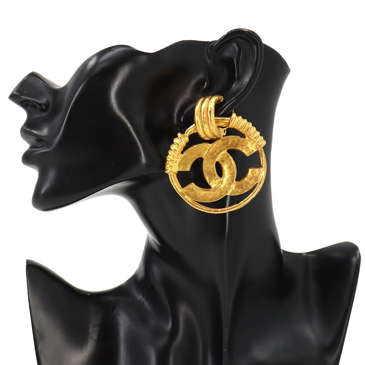 Coco Logos Earrings Round Type Gold 94P Accessory Vintage
