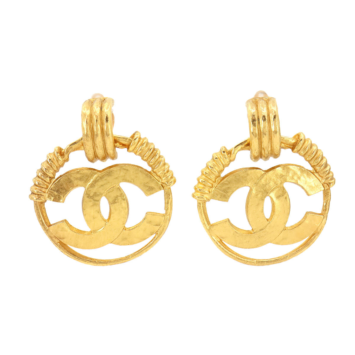 Coco Logos Earrings Round Type Gold 94P Accessory Vintage