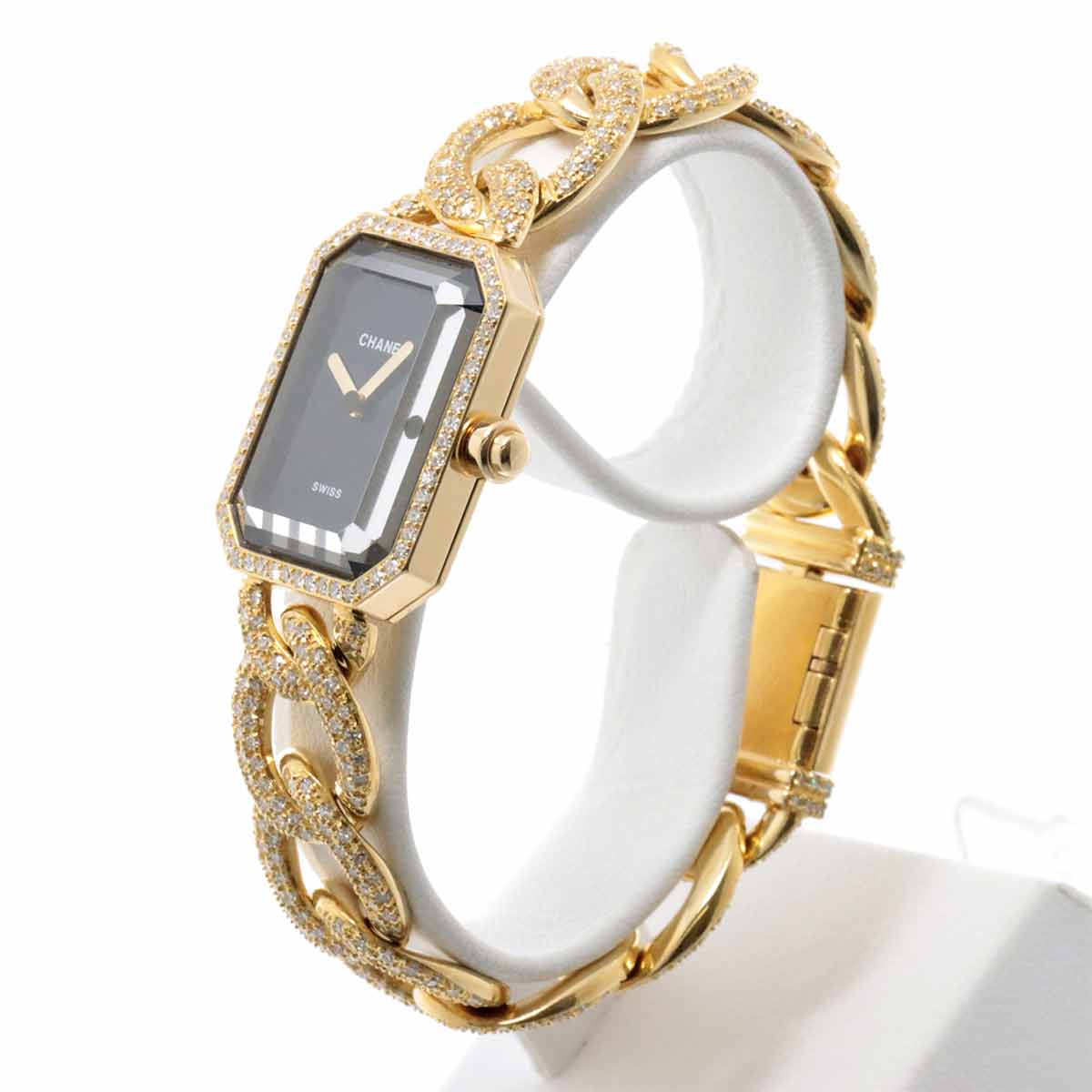 Premiere L H0114 Bezel Diamond 750 YG Quartz Black Dial Ladies