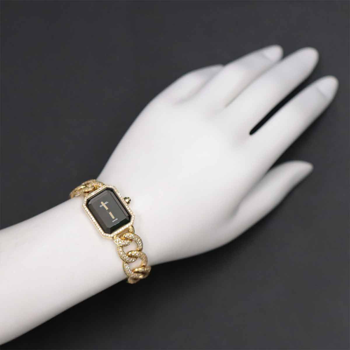 Premiere L H0114 Bezel Diamond 750 YG Quartz Black Dial Ladies