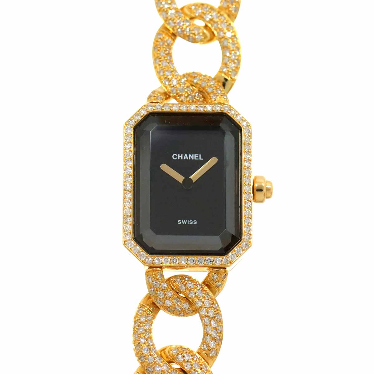 Premiere L H0114 Bezel Diamond 750 YG Quartz Black Dial Ladies