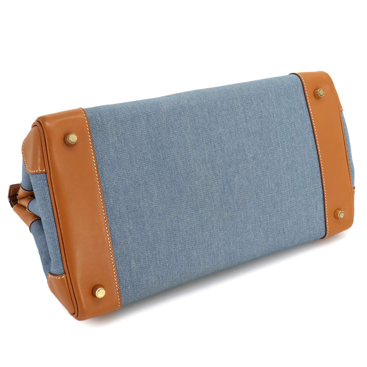 Birkin 35 Hand Bag Toile Jean Vache Leather Blue Brown 90258270