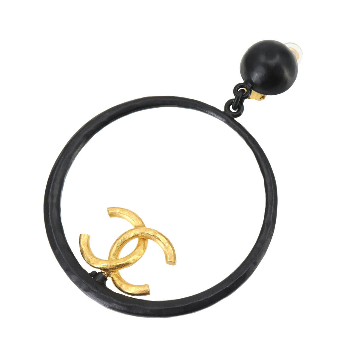 Swing Hoop Earrings Coco Perfume Motif Black Gold Vintage 94C