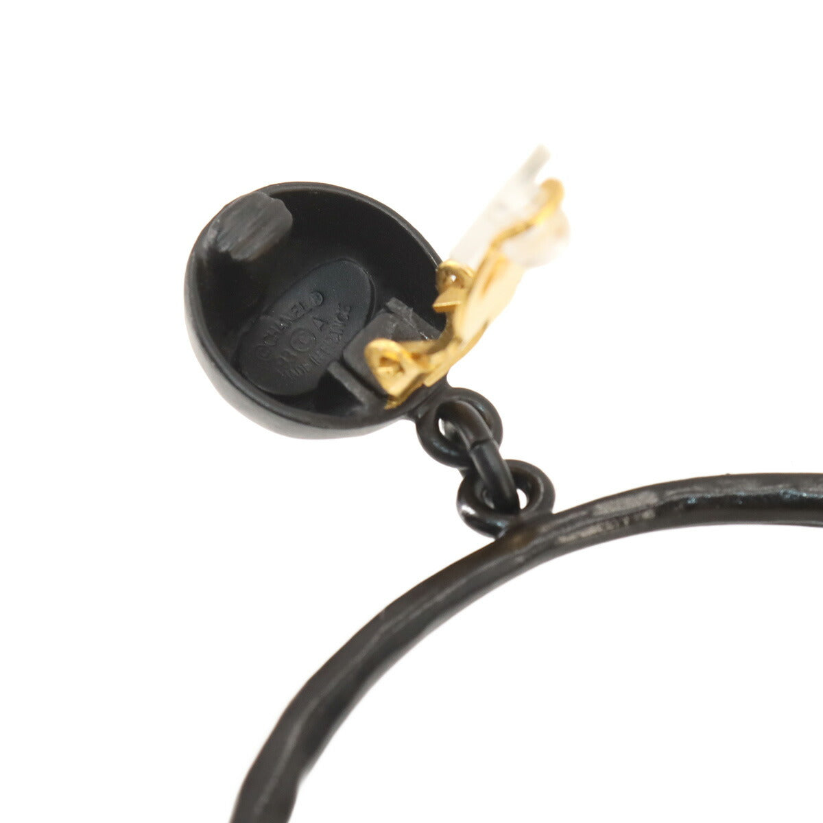 Swing Hoop Earrings Coco Perfume Motif Black Gold Vintage 94C