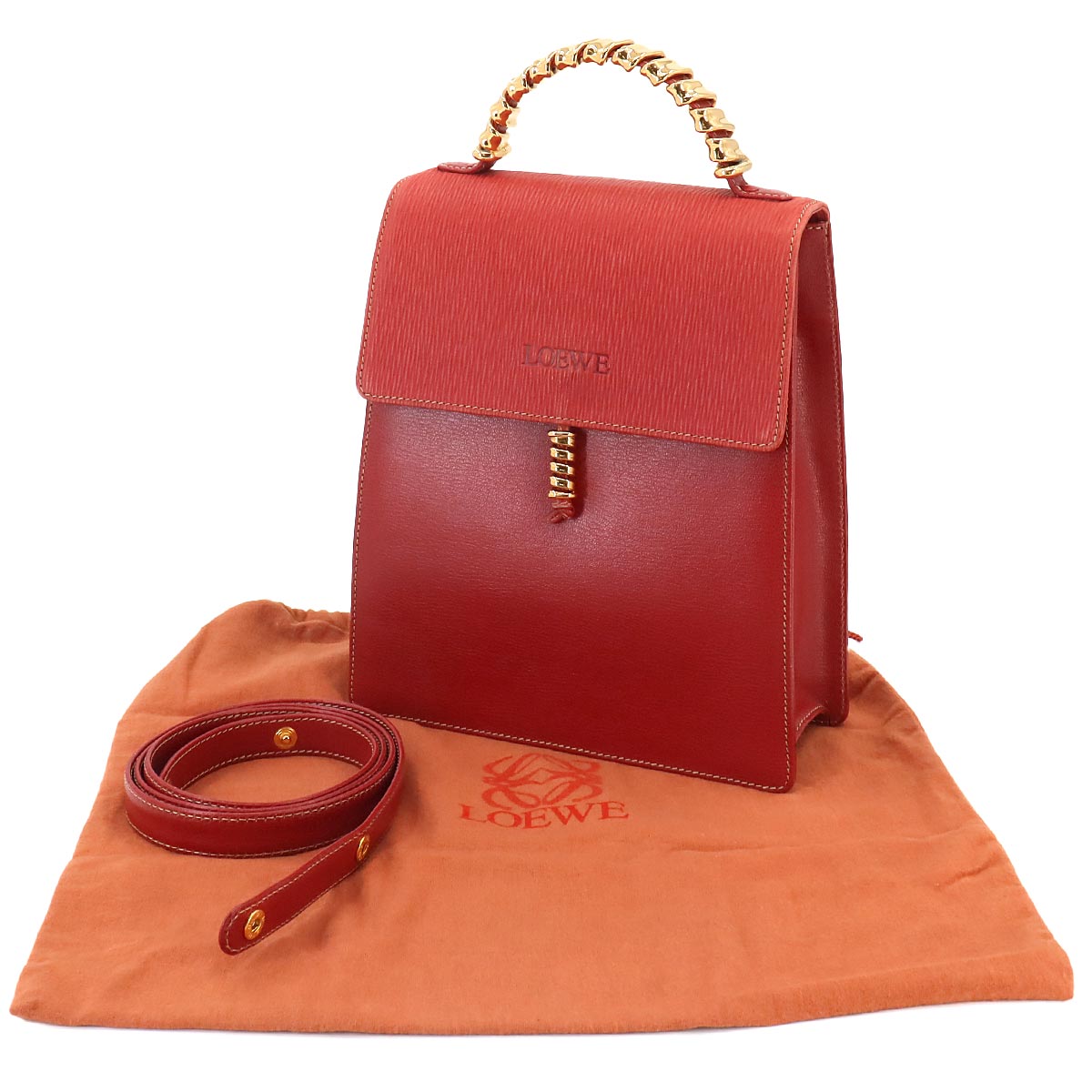 LOEWE Velazquez 2way Hand Shoulder Bag Leather Red Twist Purse