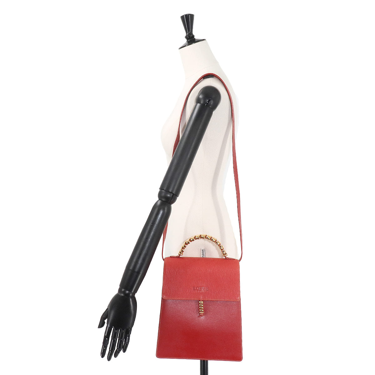 LOEWE Velazquez 2way Hand Shoulder Bag Leather Red Twist Purse