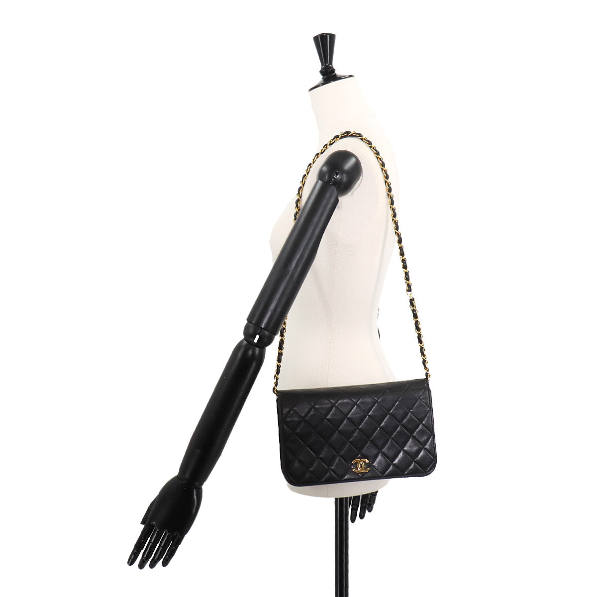 Matelasse Chain Shoulder Bag Leather Black A03568 Vintage