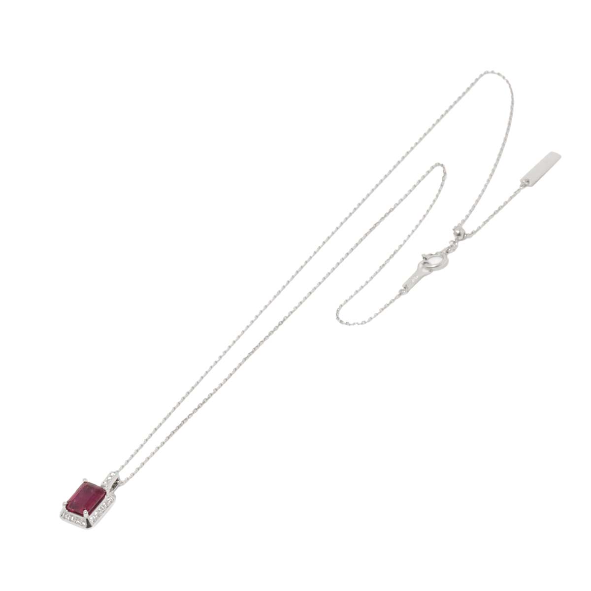 Tourmaline 1.78ct Diamond 0.16ct Necklace 18K White Gold 750