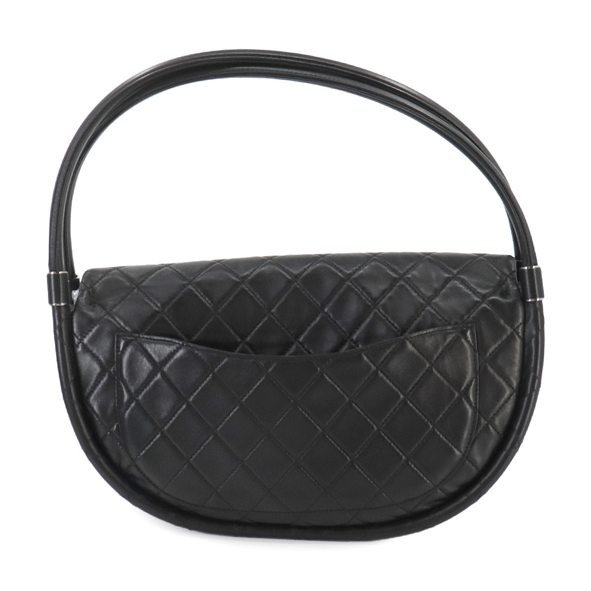 Matelasse Hula Hoop Hand Bag Leather Black Purse