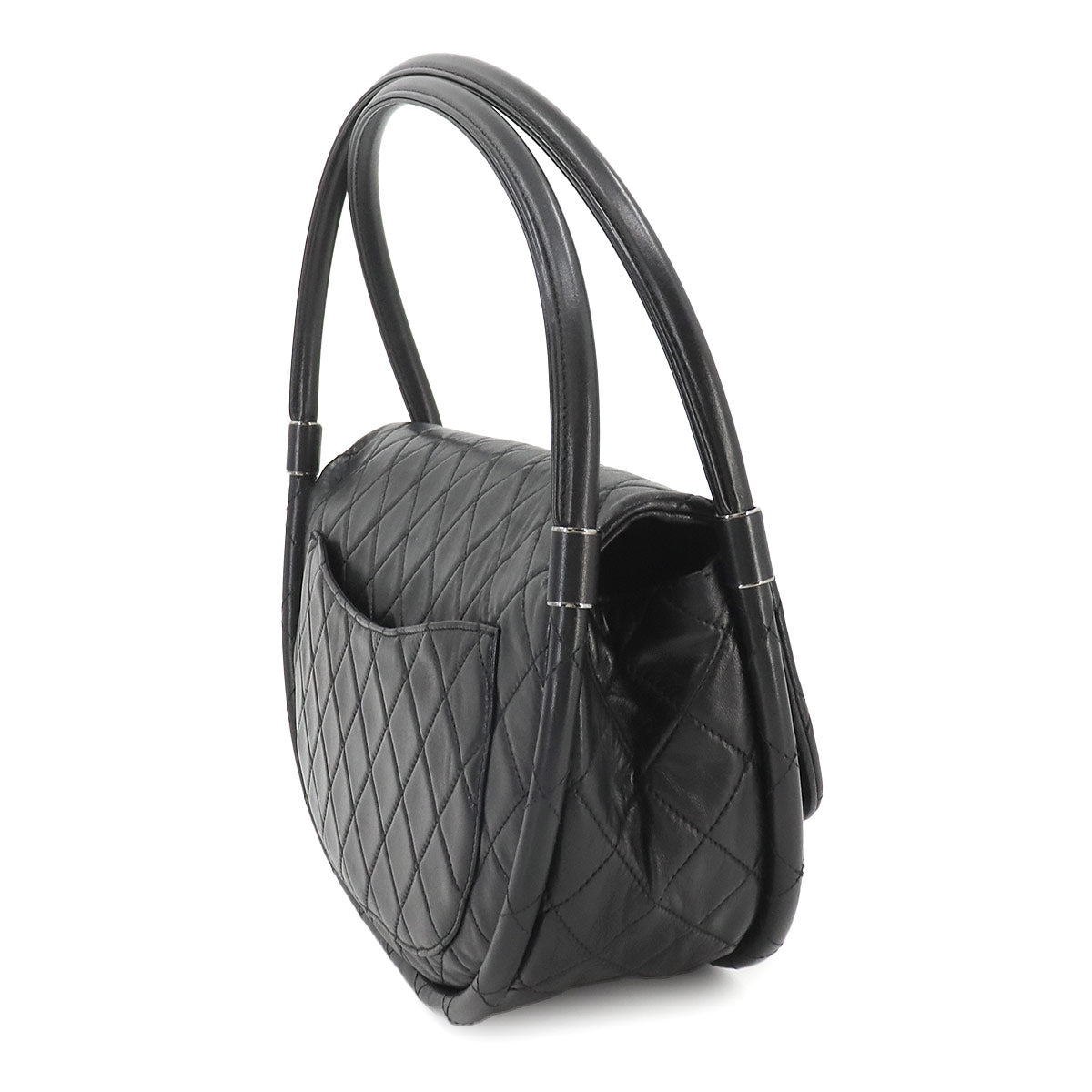 Matelasse Hula Hoop Hand Bag Leather Black Purse