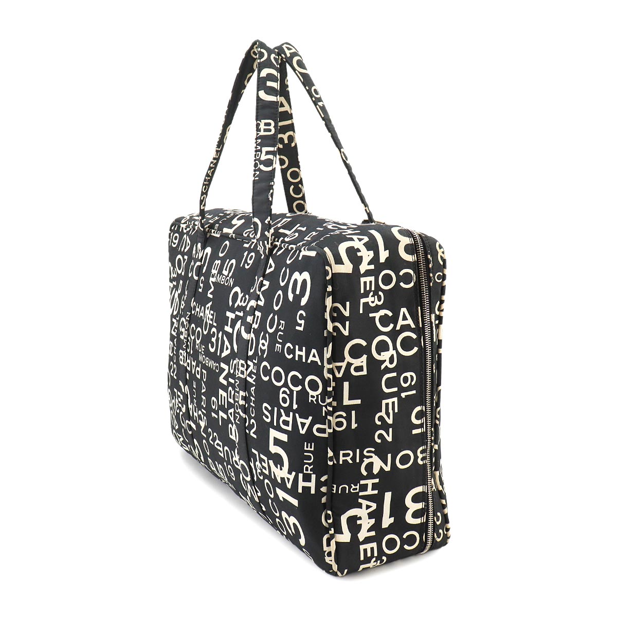 Bicyie Line Boston Bag Canvas Black White Purse