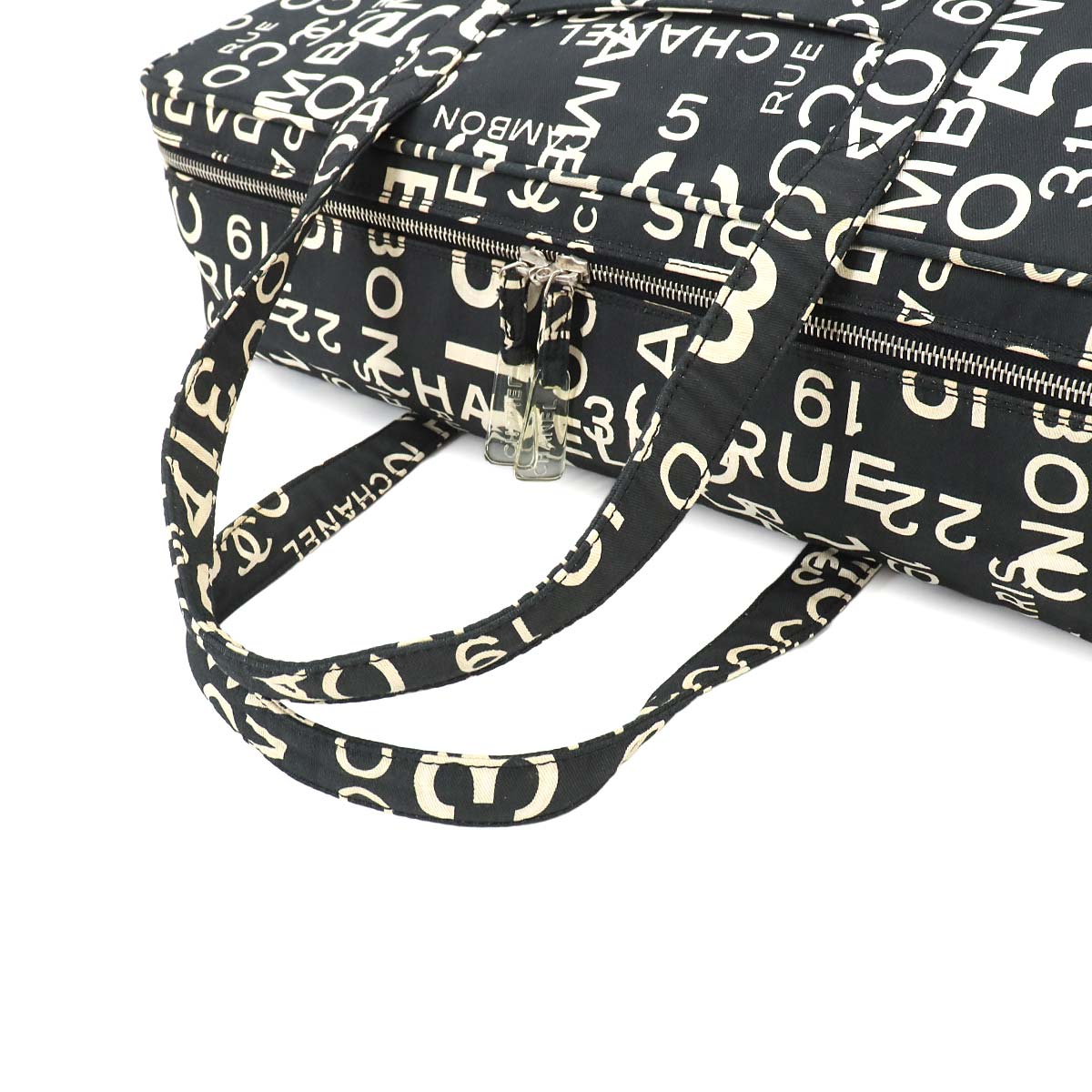 Bicyie Line Boston Bag Canvas Black White Purse