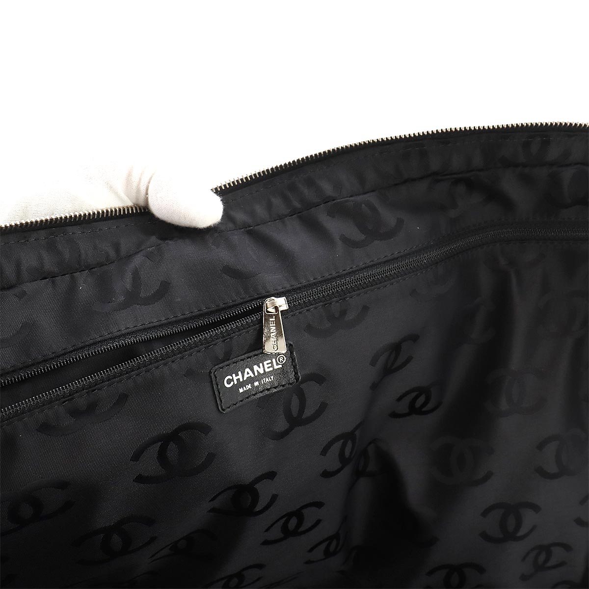 Bicyie Line Boston Bag Canvas Black White Purse