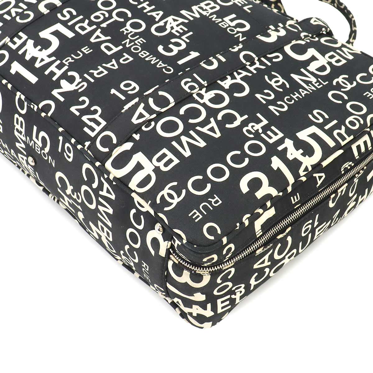 Bicyie Line Boston Bag Canvas Black White Purse