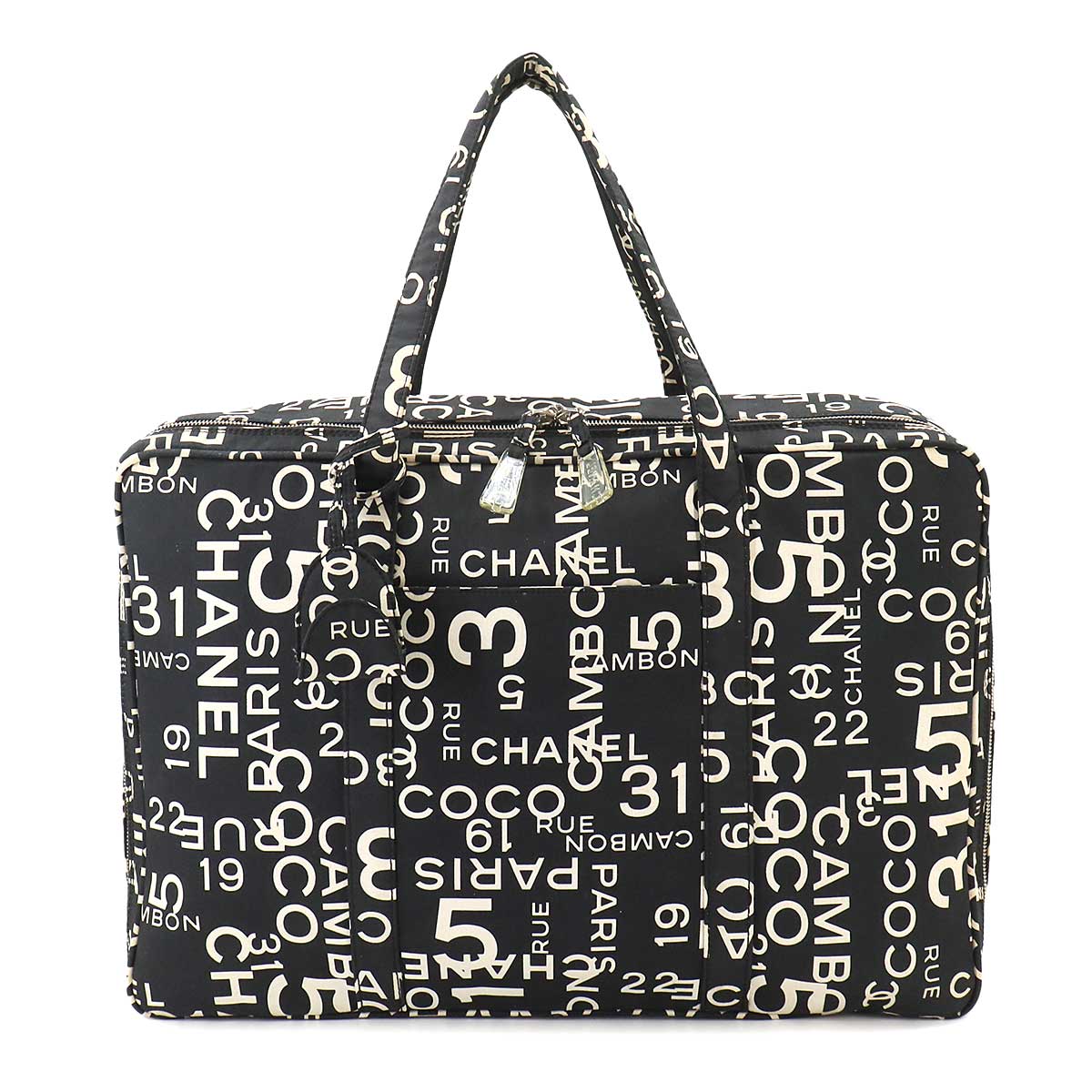 Bicyie Line Boston Bag Canvas Black White Purse