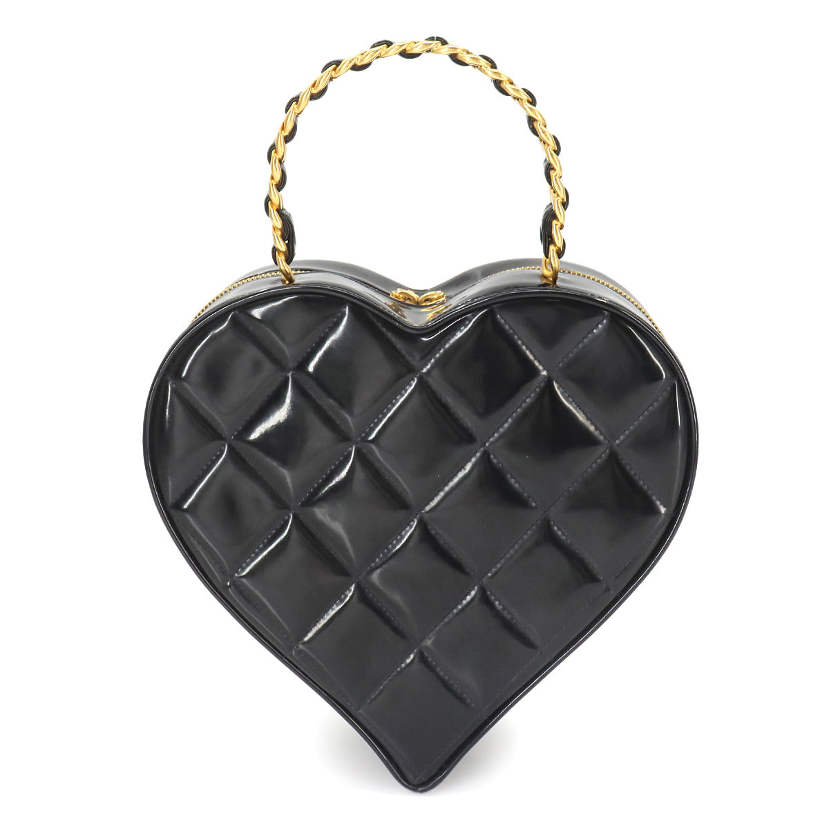 Matelasse Heart Vanity Bag Enamel Black White Vintage Purse