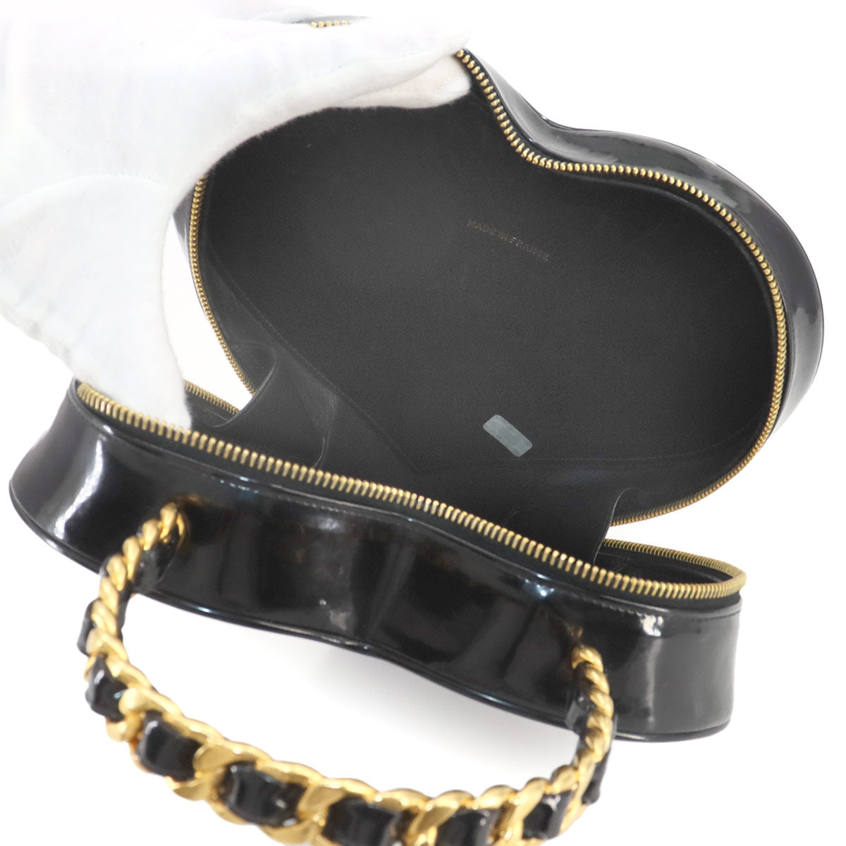 Matelasse Heart Vanity Bag Enamel Black White Vintage Purse