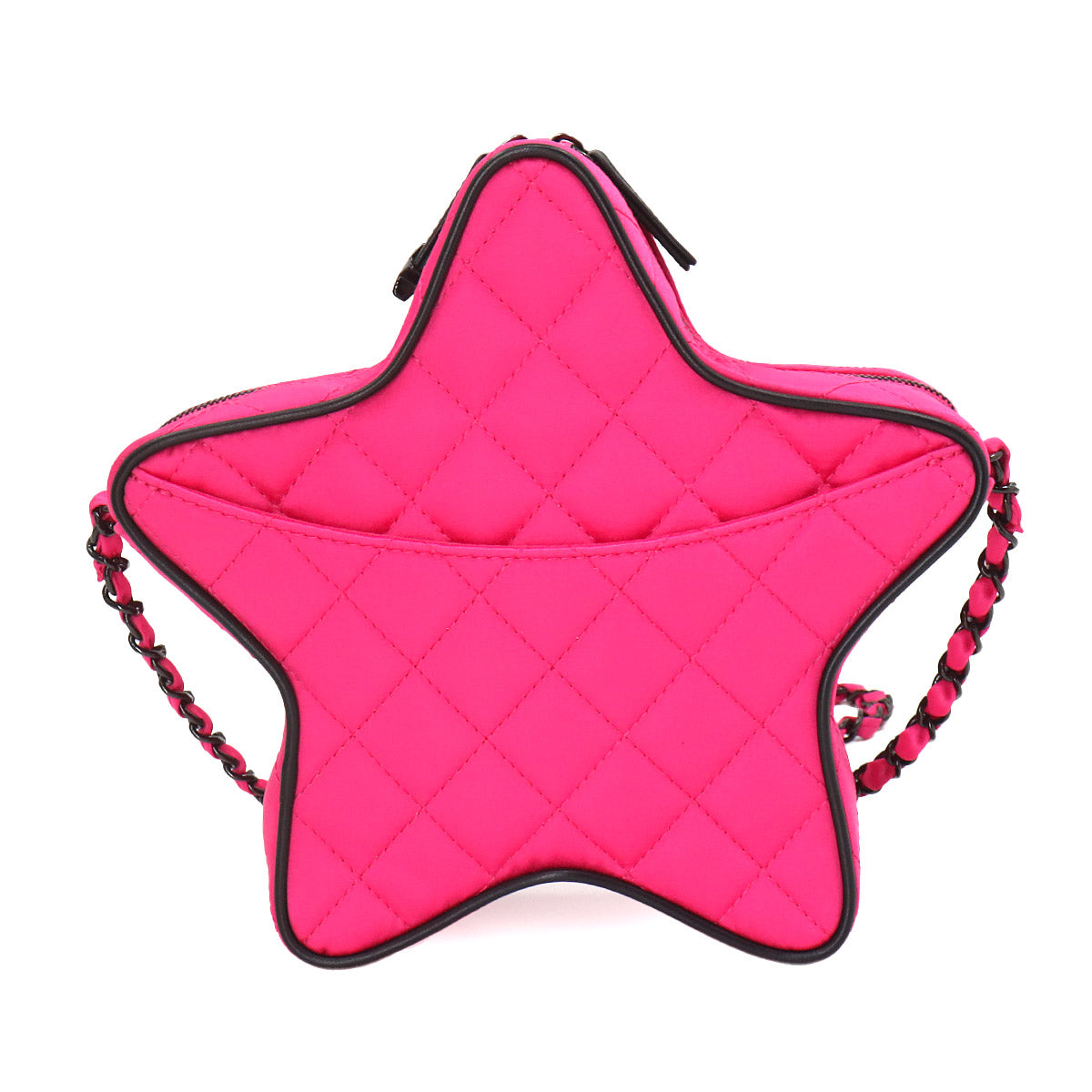 Matelasse Star Chain Shoulder Bag Satin Fuchsia Black AS4579