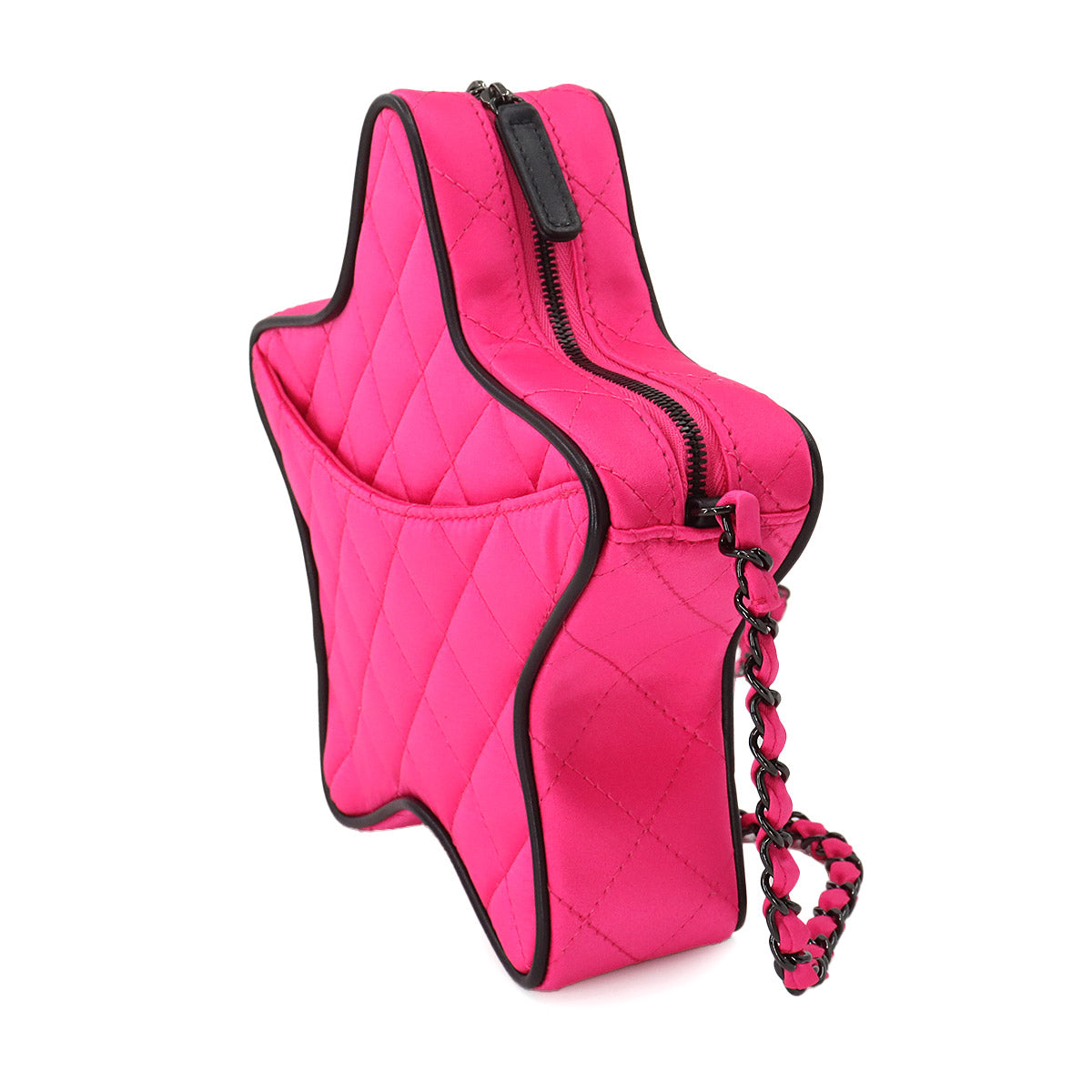 Matelasse Star Chain Shoulder Bag Satin Fuchsia Black AS4579