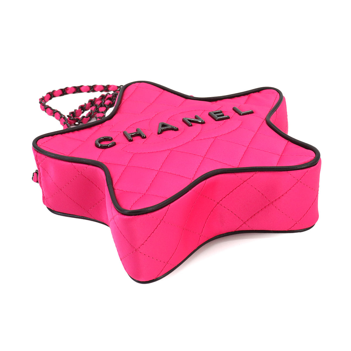 Matelasse Star Chain Shoulder Bag Satin Fuchsia Black AS4579