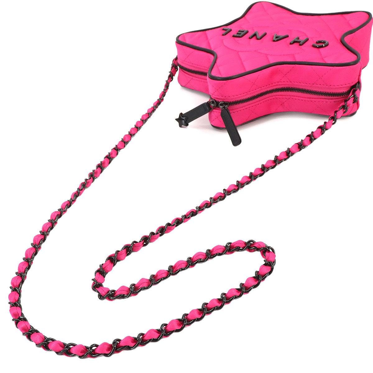 Matelasse Star Chain Shoulder Bag Satin Fuchsia Black AS4579