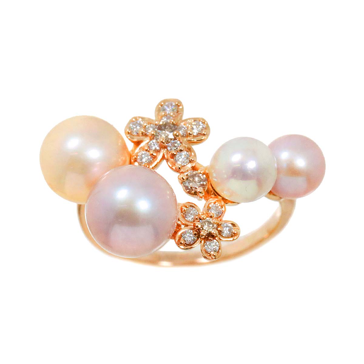 Ponte Vecchio Freshwater cultured pearl Diamond Ring 18K PG 750