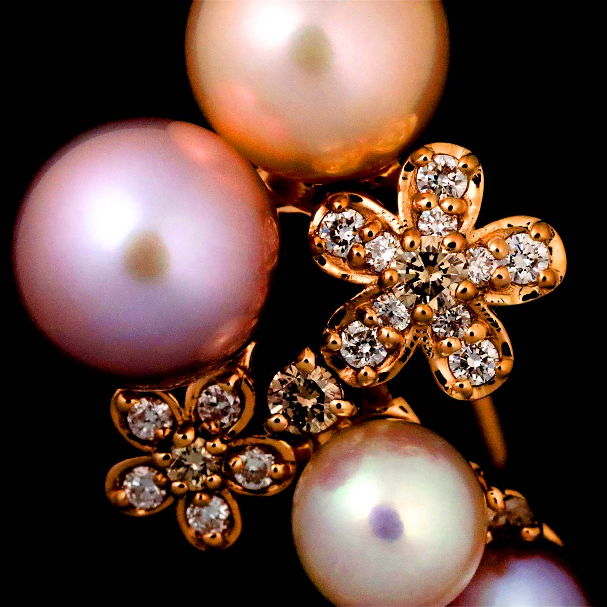 Ponte Vecchio Freshwater cultured pearl Diamond Ring 18K PG 750