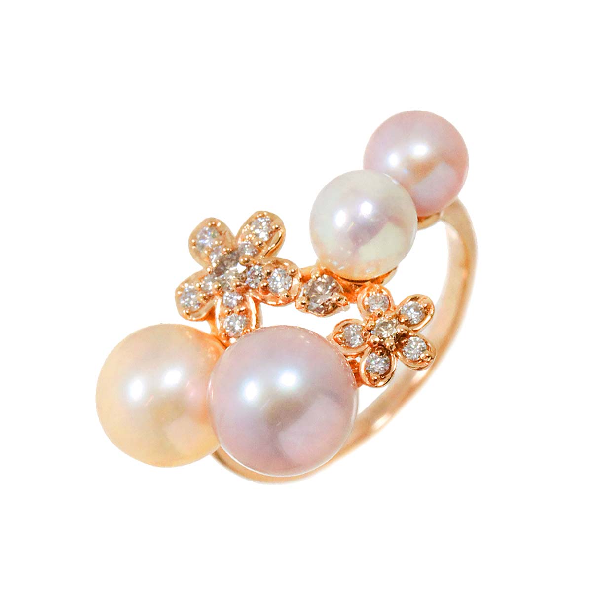 Ponte Vecchio Freshwater cultured pearl Diamond Ring 18K PG 750
