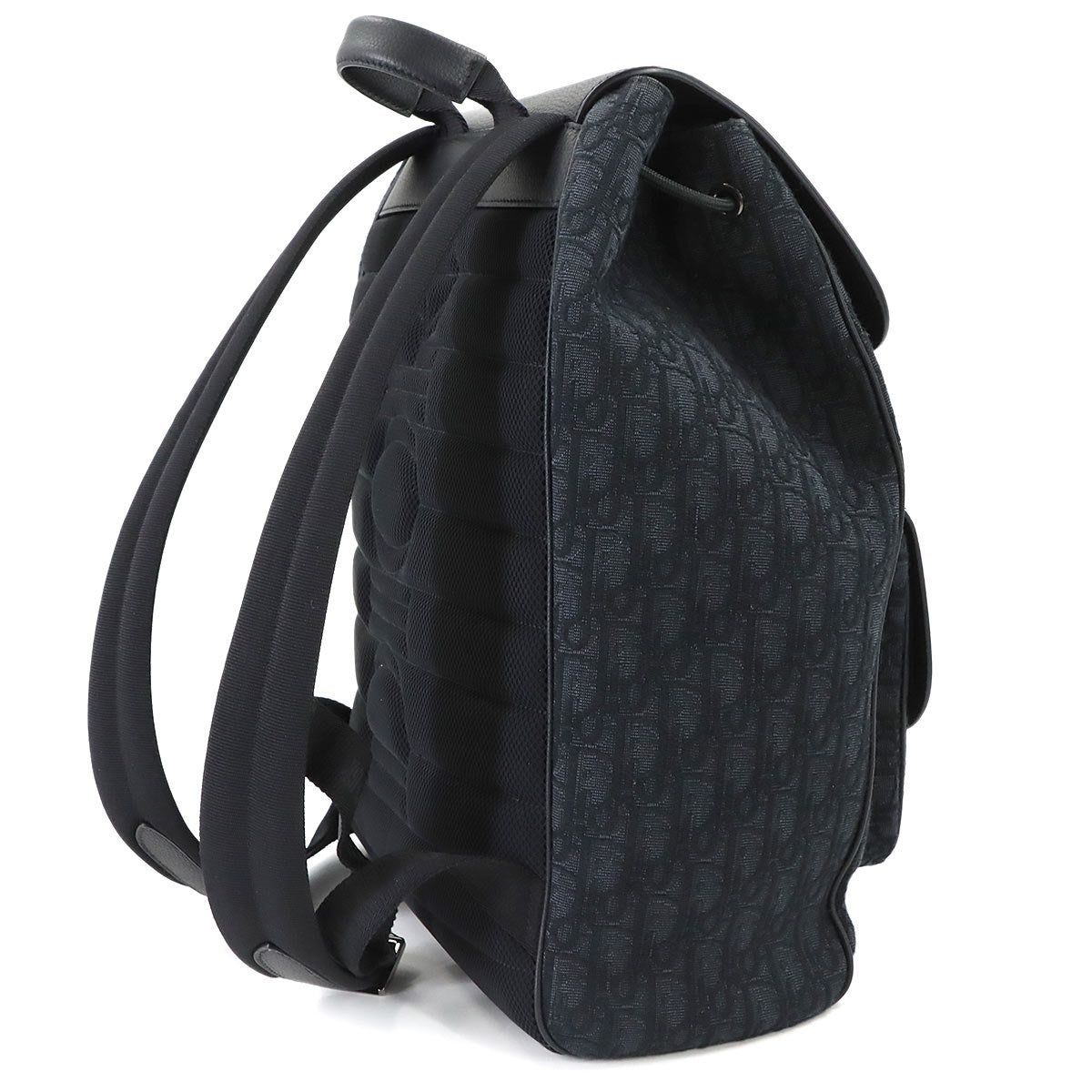 Oblique Backpack Canvas Leather Black Purse