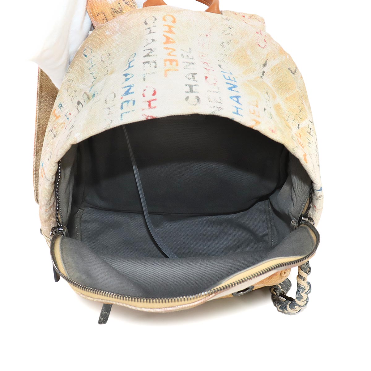 Graffiti Backpack Canvas Leather Multi Color A92352 Purse