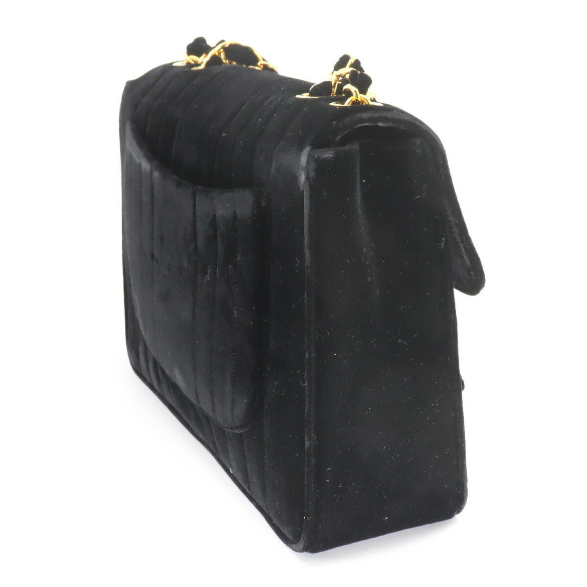 Mademoiselle Chain Shoulder Bag Velor Black Vintage