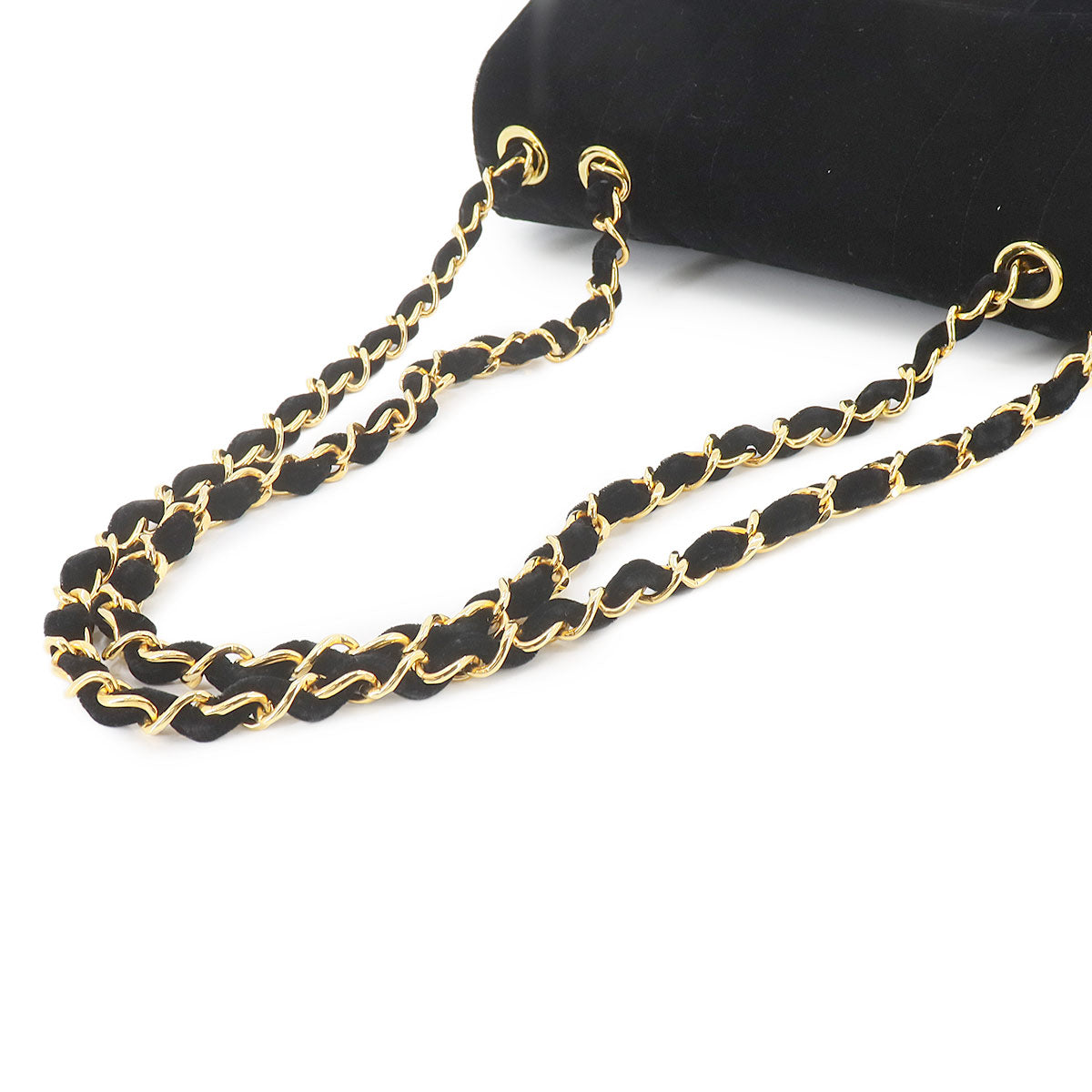 Mademoiselle Chain Shoulder Bag Velor Black Vintage