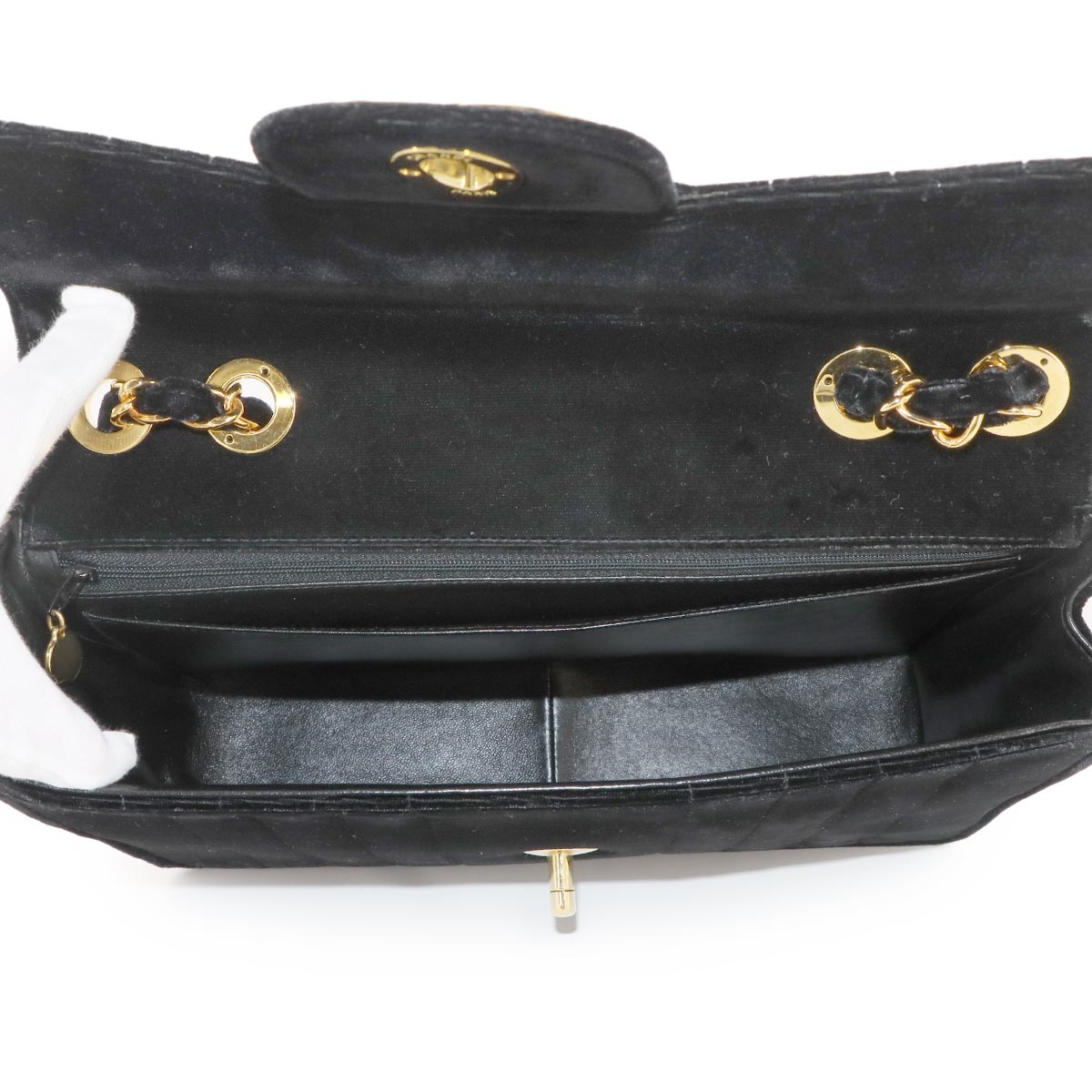 Mademoiselle Chain Shoulder Bag Velor Black Vintage